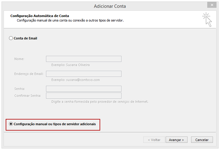 Clique em Configura&ccedil;&atilde;o Manual